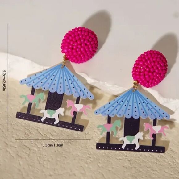 14k CAROUSEL HORSES fun whimsical kawaii novelty earrings - Picture 2 of 6